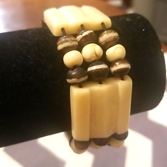 IVORY White and Brown Boho Bracelet - Picture 1 of 5